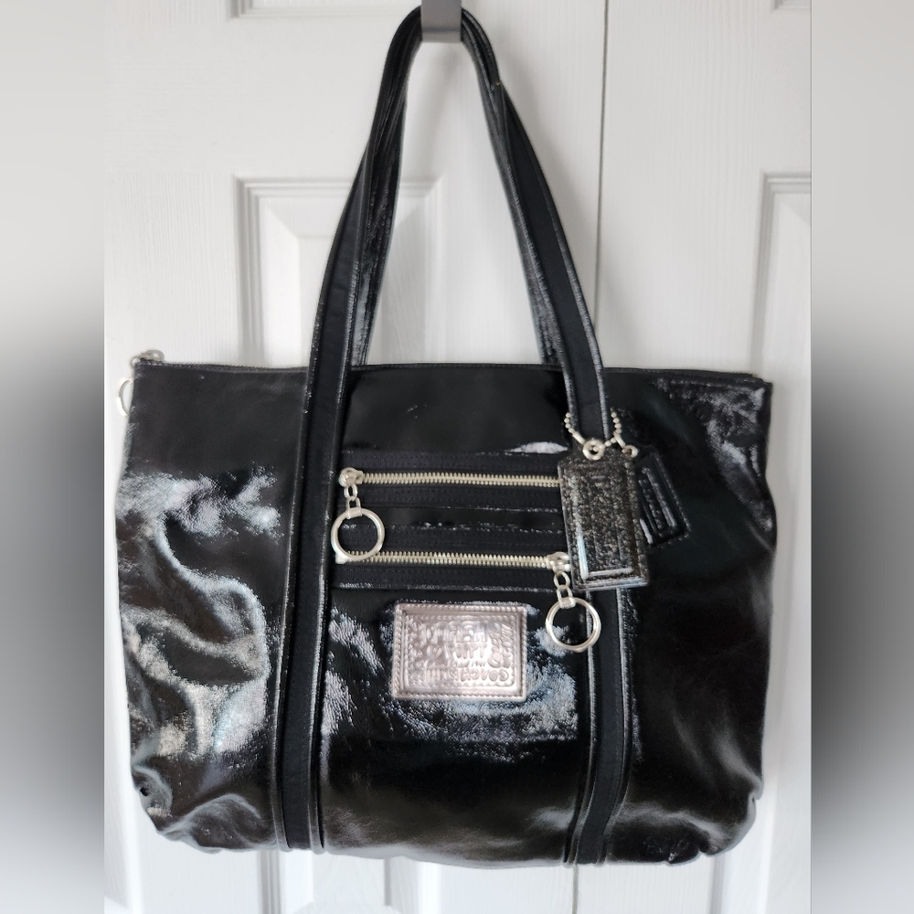 Coach Poppy Black Patent Leather Tote 13836 Y2k